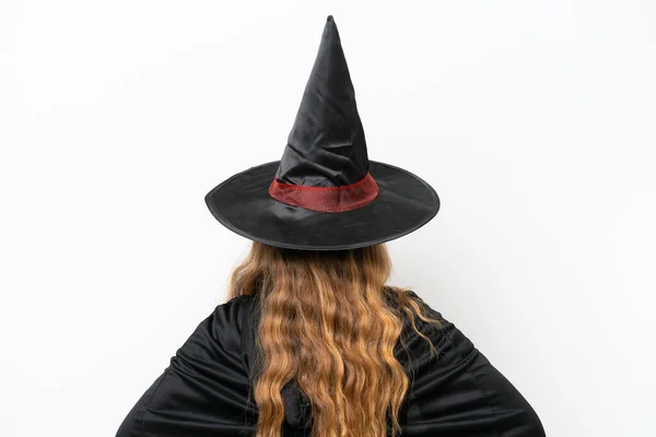 Young Pretty Woman Costume Witch Isolated White Background Back Position — Stock Photo, Image