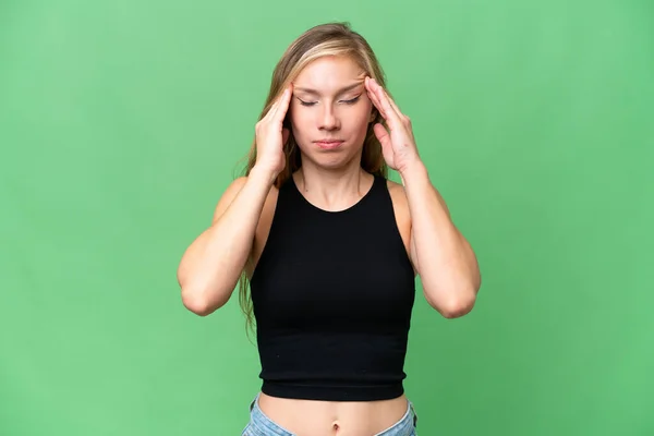 Young Blonde Woman Isolated Background Headache — Stock Photo, Image