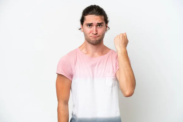 Caucasian Handsome Man Isolated White Background Unhappy Expression — 스톡 사진
