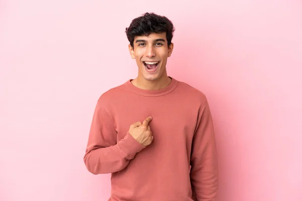 Young Argentinian Man Isolated Pink Background Surprise Facial Expression — Fotografia de Stock