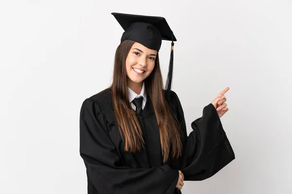 Adolescente Graduado Universitario Brasileño Sobre Fondo Blanco Aislado Señalando Dedo —  Fotos de Stock