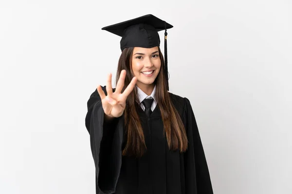 Adolescente Graduado Universitario Brasileño Sobre Fondo Blanco Aislado Feliz Contando — Foto de Stock