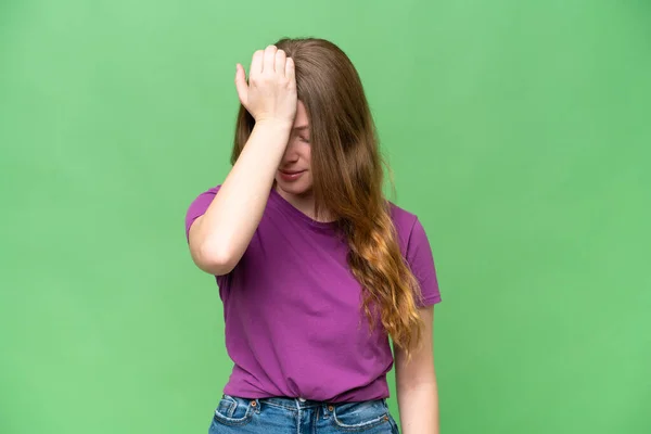 Jovem Mulher Bonita Sobre Fundo Isolado Com Dor Cabeça — Fotografia de Stock