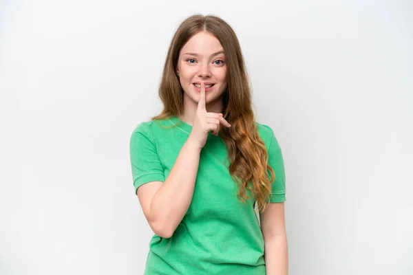 Giovane Bella Donna Isolata Sfondo Bianco Mostrando Segno Silenzio Gesto — Foto Stock