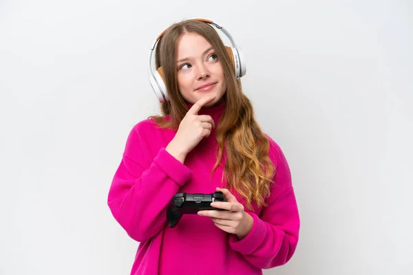 Young Pretty Woman Playing Video Game Controller Isolated White Background — Stock Photo, Image