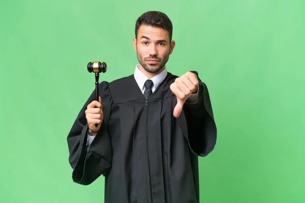 Judge Caucasian Man Isolated Background Showing Thumb Negative Expression — Stock Photo, Image