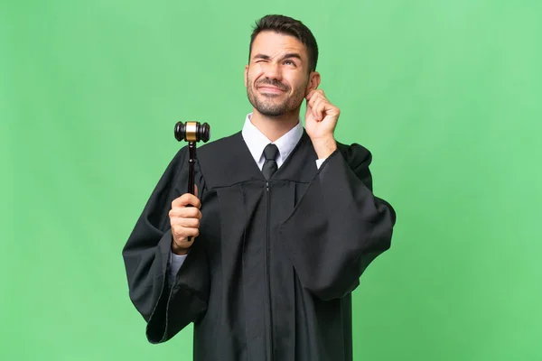 Judge Caucasian Man Isolated Background Frustrated Covering Ears — Stock Photo, Image