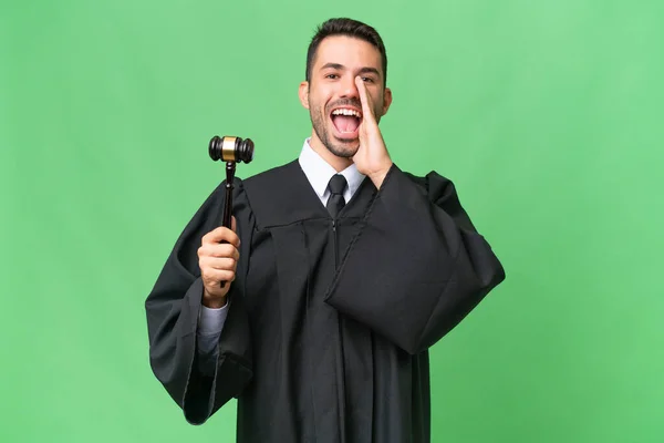 Judge Caucasian Man Isolated Background Shouting Mouth Wide Open — Stock Photo, Image