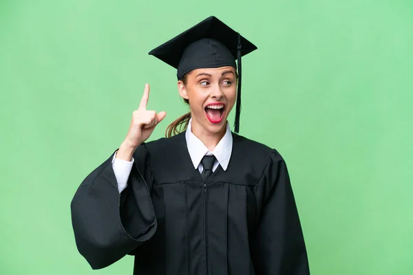Jovem Universitária Pós Graduação Mulher Caucasiana Sobre Fundo Isolado Com — Fotografia de Stock