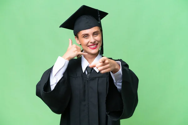Jovem Universidade Pós Graduação Caucasiano Mulher Sobre Isolado Fundo Fazendo — Fotografia de Stock