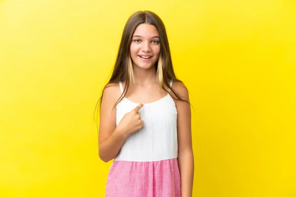 Little Caucasian Girl Isolated Yellow Background Surprise Facial Expression — Stock Photo, Image