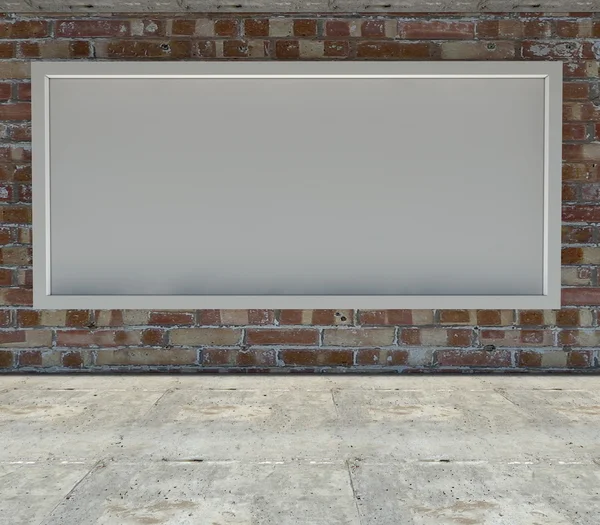 Tegel vägg och vit affisch — Stockfoto