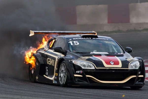 EUROCUP MEGANE TROPHY. Burning car — Stock Photo, Image