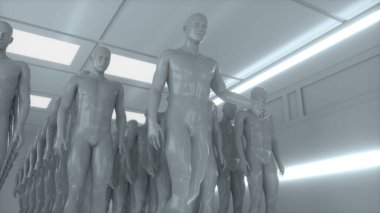 3 boyutlu görüntüleme. İnsansı figürler ve sicifi sahnesi