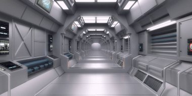 3 boyutlu görüntüleme. Gelecekçi koridor iç tasarımı