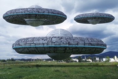3 boyutlu görüntüleme. UFO uzay gemisi kavramı
