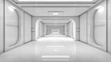 3 boyutlu görüntüleme. Gelecekçi koridor iç tasarımı