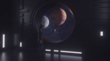 3 boyutlu görüntüleme. Gelecekçi iç mekanlar ve gezegenler