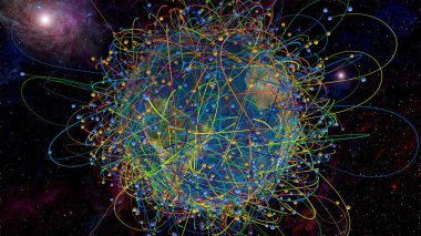 3D render. Seyyare yerküre ve bağlantılar