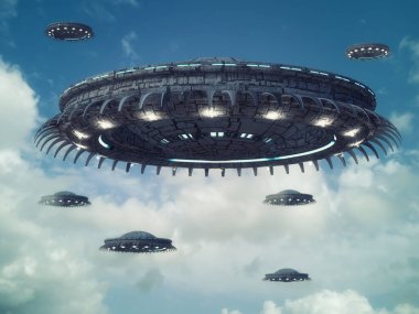 3 boyutlu görüntüleme. UFO uzay gemisi kavramı