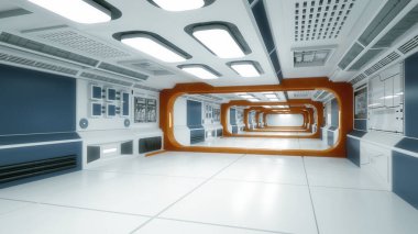 3 boyutlu görüntüleme. Gelecekçi koridor iç tasarımı