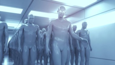 3 boyutlu görüntüleme. İnsansı figürler ve sicifi sahnesi