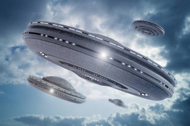 3 boyutlu görüntüleme. UFO uzay gemisi kavramı