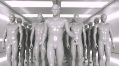 3 boyutlu görüntüleme. İnsansı figürler ve sicifi sahnesi