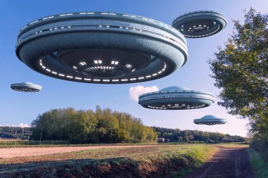 3 boyutlu görüntüleme. UFO uzay gemisi kavramı