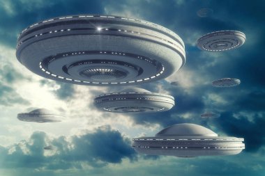 3 boyutlu görüntüleme. UFO uzay gemisi kavramı