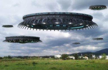 3 boyutlu görüntüleme. UFO uzay gemisi kavramı