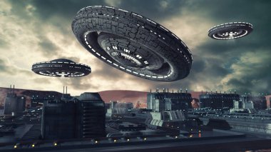 3 boyutlu görüntüleme. UFO uzay gemisi kavramı