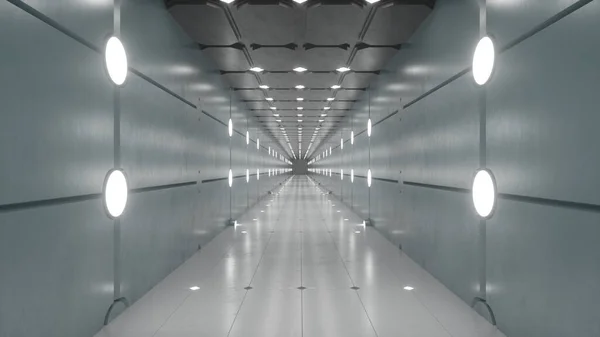 3Dレンダリング 未来的な廊下だ 現代建築とインテリア空間の概念3Dレンダリング 未来的な廊下だ 現代建築とインテリア宇宙船の概念 — ストック写真