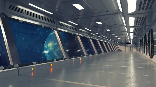 Render Pasillo Futurista Concepto Arquitectura Moderna Nave Espacial Interior3D Render —  Fotos de Stock