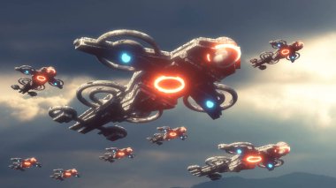 3 boyutlu görüntüleme. UFO uzay gemisi kavramı