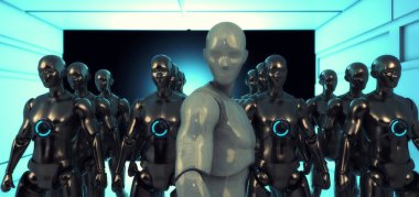 3 boyutlu görüntüleme. İnsansı figürler ve sicifi sahnesi