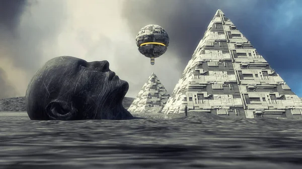 Rendering Futuristico Oggetto Volante Piramide Non Identificati — Foto Stock