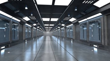 3 boyutlu görüntüleme. Gelecekçi koridor iç tasarımı