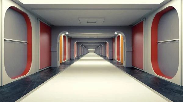 Weergave Futuristische Corridor Interieur Ontwerp — Stockfoto