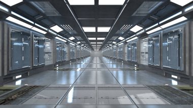 3 boyutlu görüntüleme. Gelecekçi koridor iç tasarımı