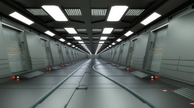 3 boyutlu görüntüleme. Gelecekçi koridor iç tasarımı