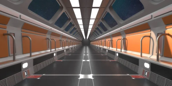 3d render. Futuristic corridor interior design