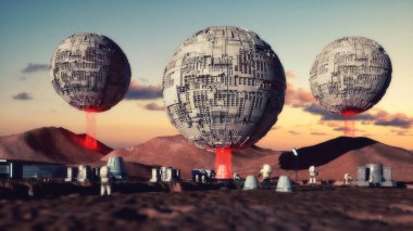 3 boyutlu görüntüleme. UFO uzay gemisi kavramı