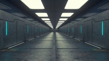 3 boyutlu görüntüleme. Gelecekçi koridor iç tasarımı