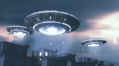 3 boyutlu görüntüleme. UFO uzay gemisi kavramı