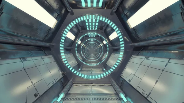 3D渲染 未来派宇宙飞船走廊内部 — 图库照片