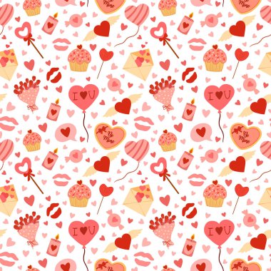 Sevgililer Günü için şablon tasarımı, kusursuz romantik aşk düzeni. Vektör dokusu