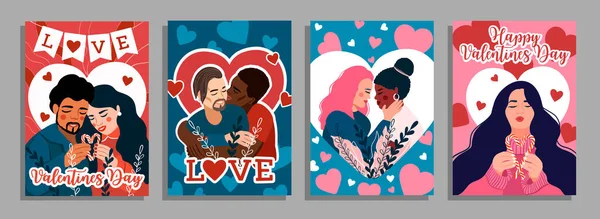 Valentines Day Greetings Cards Posters Collection Lgbt Couple Love Vector — 图库矢量图片