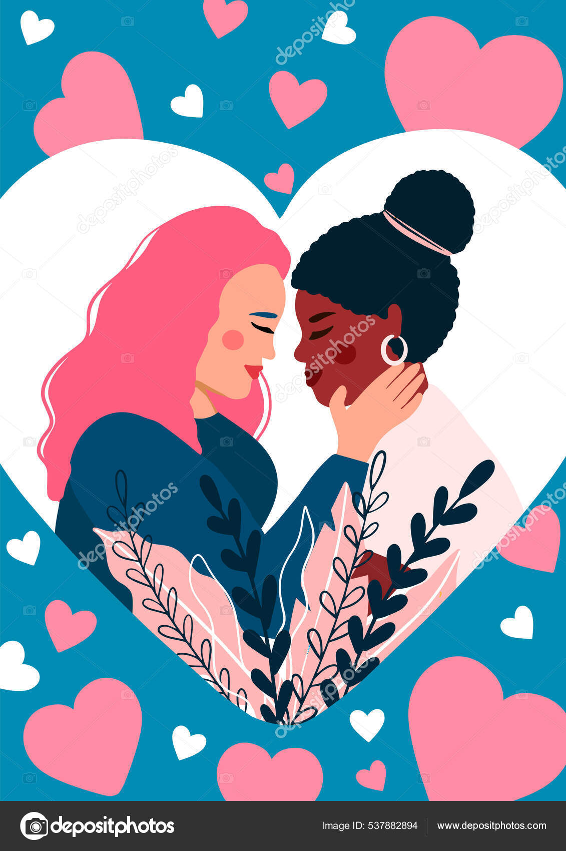 Happy Valentine's Day February Lesbian Couple Love Vector