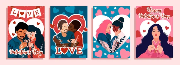 Valentines Day Greetings Cards Posters Collection Lgbt Couple Love Flyers — 图库矢量图片